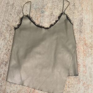 Zara Silver Asymmetrical Camisole with Spaghetti Straps